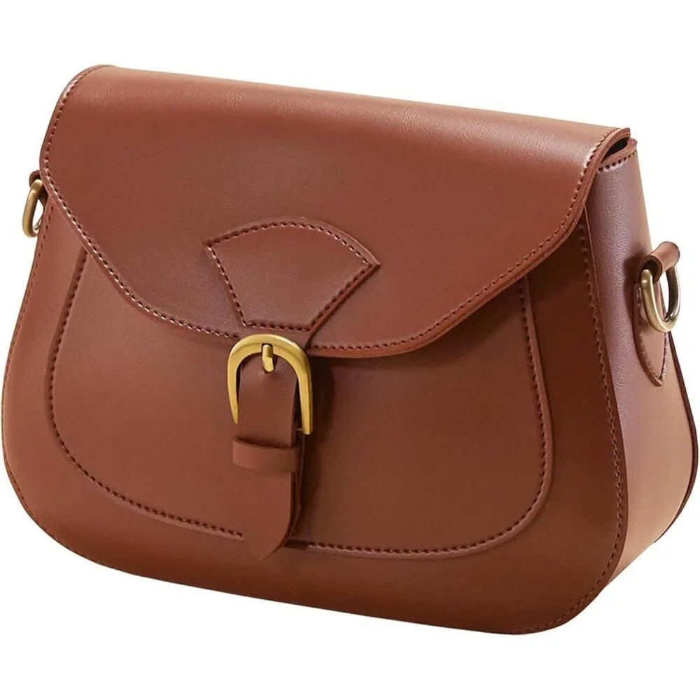 Vintage Vegan Leather Crossbody Saddle Bag Womens Casual Retro Purse